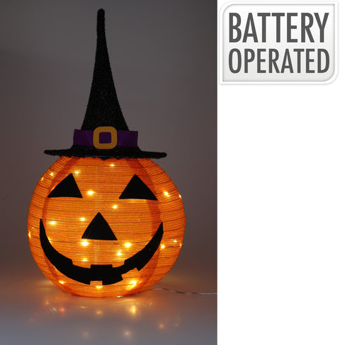 Halloween led-kürbis 68 cm orange batteriebetriebene laterne mit schwarzem hexenhut und leuchtenden lichtern