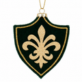 Darkgrüner samtanhänger in schildform mit glitzerndem goldfleurdelis und passender goldborte 1x9x9,5cm