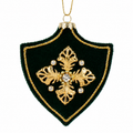 Anhänger samt 1x9x9,5cm mit dunkelgrünem samt, goldener stickerei und zentralem kreuz mit klaren strasssteinen
