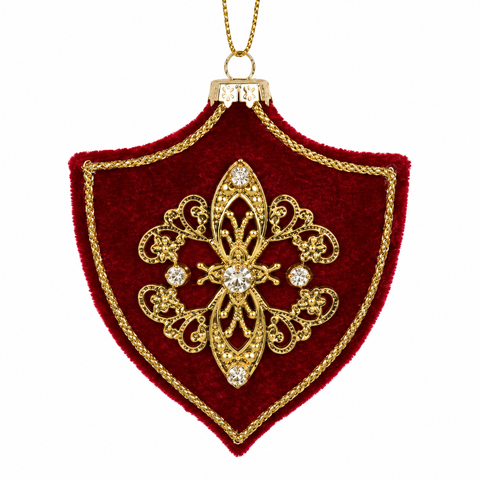 Anhänger samt 1x9x9,5cm in rot mit luxuriösem samt, goldfiligran und funkelnden klaren kristallen