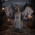 Animatronic drache 187 cm mit verwitterten grauen schuppen und zerfetzten flügeln mit kleinen lichtern ausgestattet