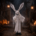 Animatronisches horror-kaninchen kostüm weiß mit langen ohren und roten leuchtaugen 100 cm groß