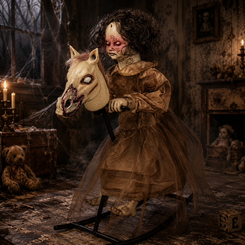 Animatronic "Mädchen auf Schaukelpferd" 91x100 cm