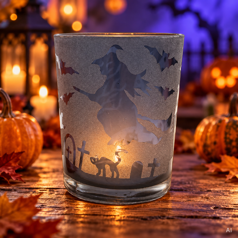 Windlicht Glas gefrostet schwarz orange 10x10x12.5 cm