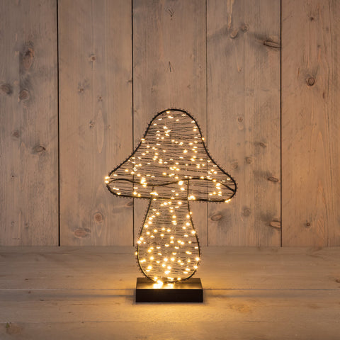 Warme leuchtende pilzförmige led lampe aus dunklem metall mit 220 kleinen lichtern 27x36 cm