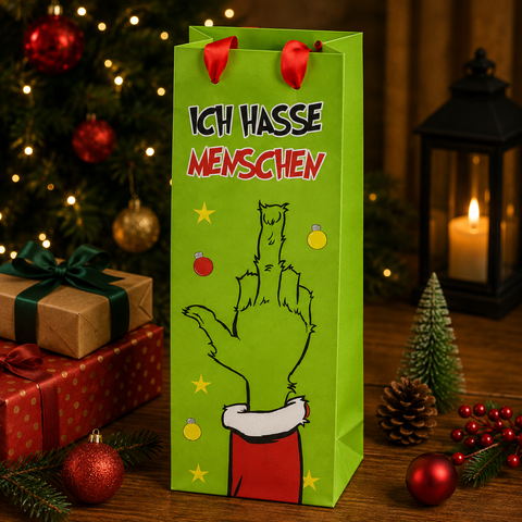 Flaschentasche "Ich hasse Menschen"  12x36x8 cm