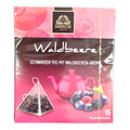 Rosa kartonverpackung von bardollini schwarztee waldbeere mit beerenaroma und dreieckiger teebeuteldetalle