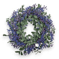 Blattkranz mit blauen beeren 50cm aus grünen blättern und tiefvioletten beeren in runder form