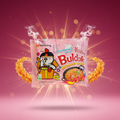 Pink verpacktes samyang buldak hot chicken karbonara ramen mit cartoonfigur und dampfeffekten 130 g