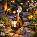 Solar erdmännchen pirat 30cm schwarze meerkat-gartendekoration mit detailreichem mantel und beleuchtetem laterne