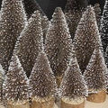 Frostige silbergespitzte kieferbaumornamente mit texturierten pinselartigen zweigen und holzbasis 35 cm weihnachtsbaum glitzer