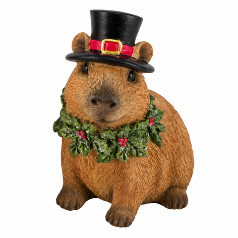 Polyresin-XMAS-Capybara braun/rot 9x6.5x11cm
