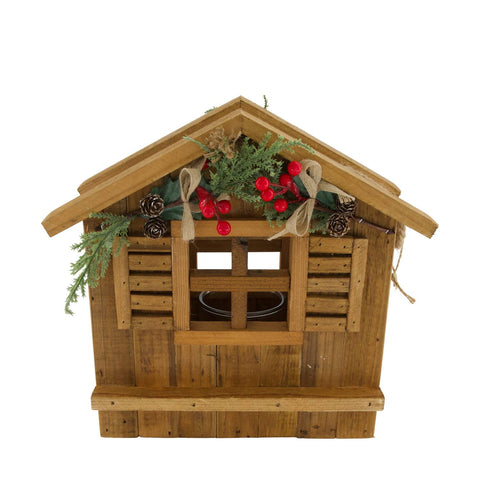 Chalet-Laterne aus Altholz mit Glas 36x21x35cm natur