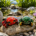 Ein charmantes krabbenfiguren-set krabbe gloss 2 farben aus keramik in rot und grün mit glänzenden augen und detaillierten klauen