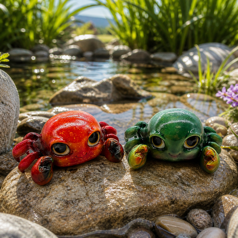 Ein charmantes krabbenfiguren-set krabbe gloss 2 farben aus keramik in rot und grün mit glänzenden augen und detaillierten klauen