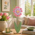 Filzblume 34x91 cm pastelrosa und lavendelfarbene mehrschichtige holzblume mit grünem stiel und holzstativ