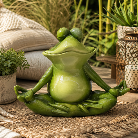 Grüner glänzender keramischer yoga frosch 31,5x17,5x25,5 cm in meditativer pose mit gekreuzten beinen