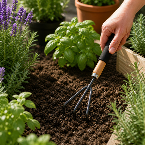 Schwarze metall gartenrechen kralle 30cm mit holzgriff und schwarzem griff für gartenpflege