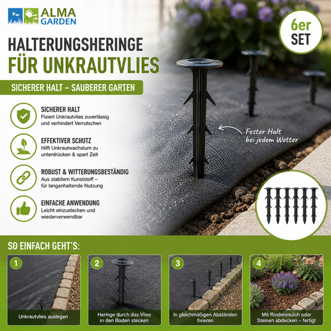 Schwarze kunststoff unkrautvlies heringe 6er mit flachem kopf und spitzem boden zum sichern von unkrautvlies