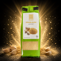 Green bag of cocco knoblauch granuliert granulated garlic with white label featuring gold text and imagery
