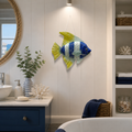 Anhänger fisch 19 cm blau und gelb aus glas mit glitzernden streifen als wanddekoration