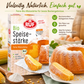 Ruf bio speisestärke 400g fine organische maisstärke box mit rustikalem design und goldenen backwarenbildern