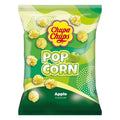 A vibrant green bag of chupa chups popcorn apfel with a glossy plastic wrapper and bold yellow lettering