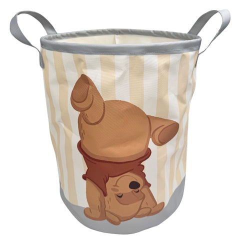 Beige und creme gestreifte pflanzentasche pu der bär 40 cm mit grauen griffen und handstand hund cartoon aufdruck