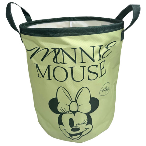 Lightgrüne disney pflanzentasche minnie 40 cm aus stoff mit schwarzen griffen und minnie mouse print