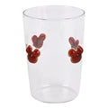 Klarer glasstammbecher mit zwei roten dreidimensionalen mickey ohren charms glas liebe geprägt 10,5 cm