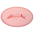 Rosa ovale servierplatte mit rotem rand und zentralem minnie und mickey maus design für liebevolle anlässe