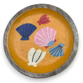 Runder dekorativer coaster dekorative platte 14,5 cm mit metallischem rand und handbemalten muschelmotiven auf orange