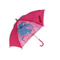 Disney stitch regenschirm pink mit vibrant pinkem canopy und blauem stitch charakter mit weißem stitch schriftzug