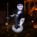 Inflatable disney jack skellington figure 135 cm in black and white striped suit with glowing lights on tombstone base