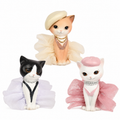 Drei katze figurinen mit barett und tutu in pastellfarben creme lavendel und rosa 6.8x6.4x12cm