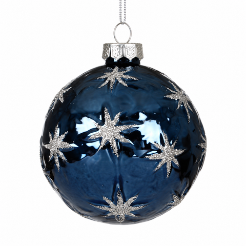 Weihnachtskugel Glas silber blau/weiß 8 cm