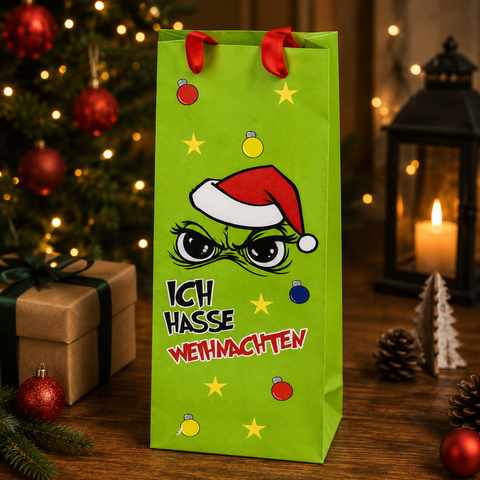 Flaschentasche "Ich hasse Weihnachten"  12x36x8 cm