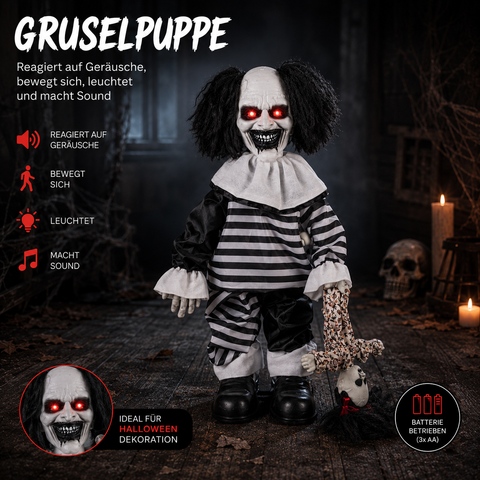 Böser Clown ausziehbare Beine animiert 84 cm