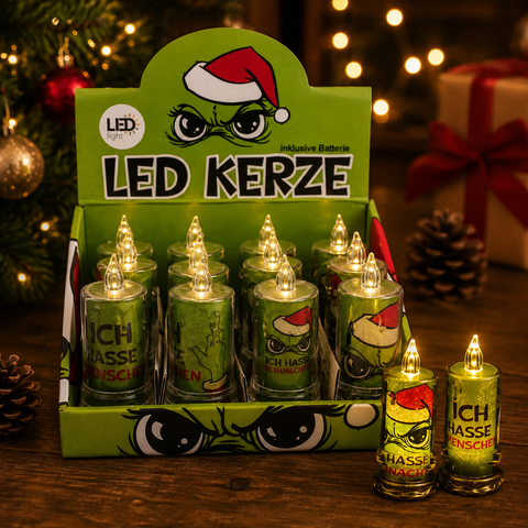 LED Kerze "Festtagsmuffel", 10,4x4,5cm