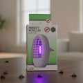 Weißer elektrischer insektenvernichter led mit lila led-licht und gitterdesign in originalverpackung