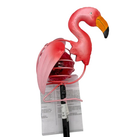 Solar-gartenstecker tiermuster pinker flamingo windspinner mit rotem glasglobus und orange-gelbem schnabel