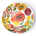 Schale fruchtmuster xl mit lebendigem aquarell-fruchtmotiv papaya drachenfrucht granatapfel kiwi und zitrone auf weißem grund