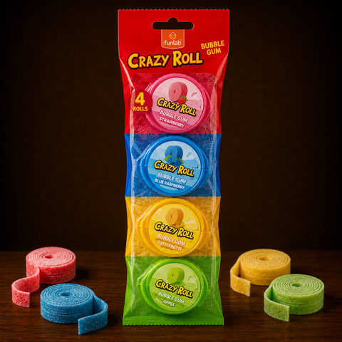 Funlab Crazy Roll ChewingGum 4 Stück 72g
