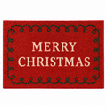 Roter fussmatte aus nylon 40x60x0,5 cm mit cremefarbenem merry christmas schriftzug und dunkelgrünem rahmen