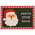 Fussmatte nylon 40x60x0,5 cm mit rot weiß gestreiftem rahmen und fröhlichem weihnachtsmannmotiv mit text santa stop here