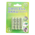 Vier grüne gadcell akku aaa 300mah 1,2v wiederaufladbar batterien im blister mit deutscher wiederverwendbar schrift