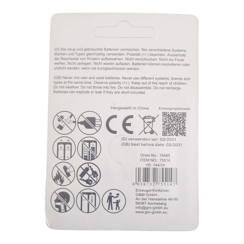 Weiße kunststoffverpackung der rückseite mit sicherheitshinweisen und barcode für gadcell alkaline aaa batterien 1,5 volt