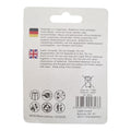 Rückseite der weißen plastikverpackung für gadcell lithium knopfzellen cr2450 mit sicherheitsanweisungen barcode und herstellerangaben