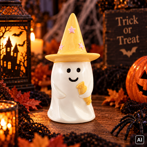 Geist mit Hut "Summerween" 2 sort 6.5x6.5x12.5 cm