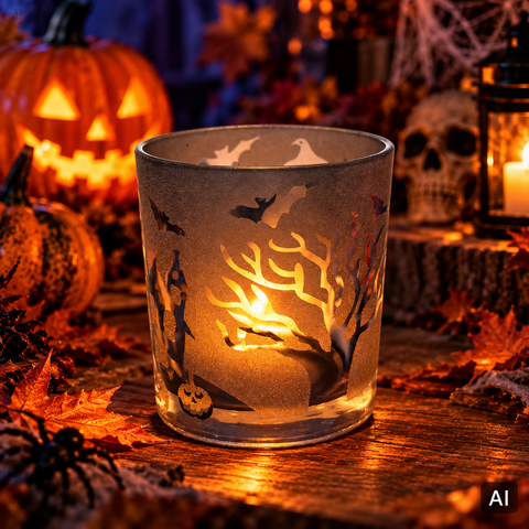 Windlicht Glas gefrostet lila orange 8x8x9.5 cm – Lifestyle Home & Garden